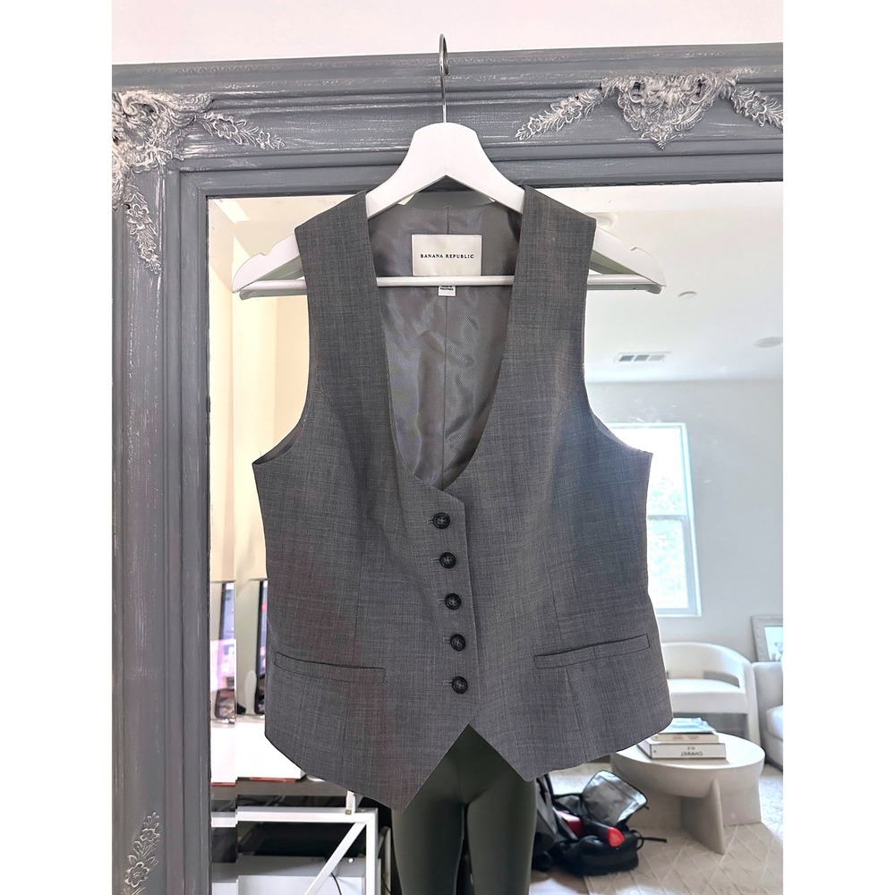 Banana Republic Gray Wool Blend Stretch Suit Tailored Waistcoat Vest Preppy 4